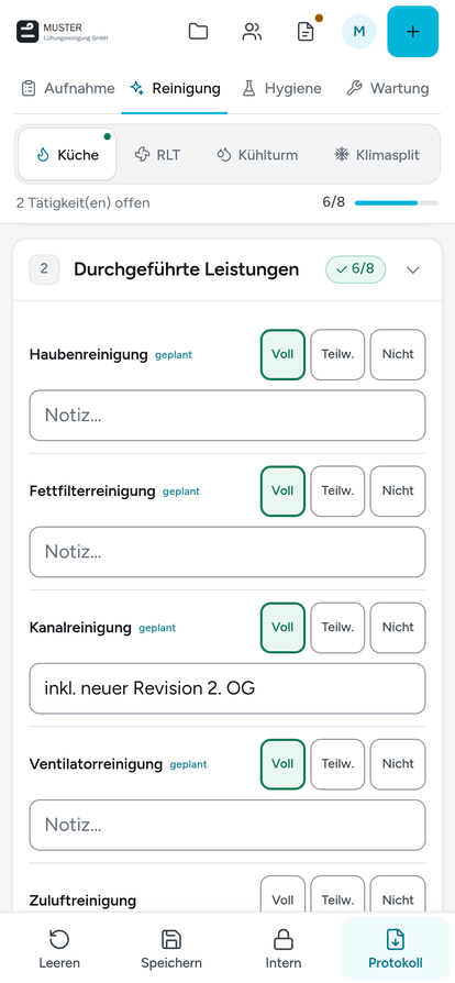 Reinigung am Handy: Leistungen mit vollständig, teilweise oder nicht